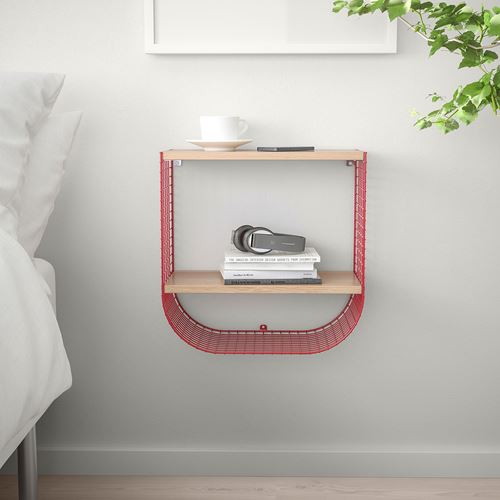 IKEA - SVENSHULT, wall shelf, white stained oak effect/red, 41x20 cm