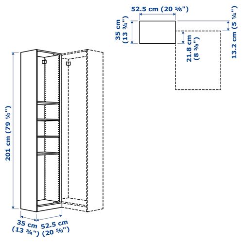 IKEA - PAX, add-on corner unit with 4 shelves, dark grey, 53x35x201 cm