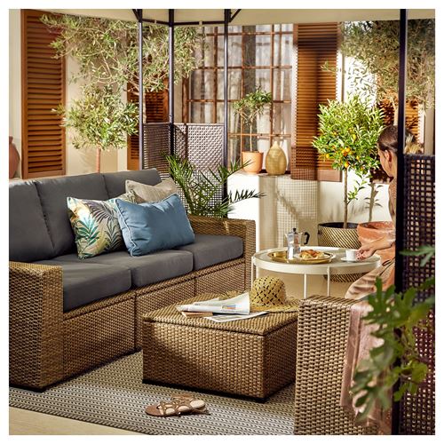 IKEA - SOLLERÖN, 3-seat garden sofa, brown, 223x82x88 cm