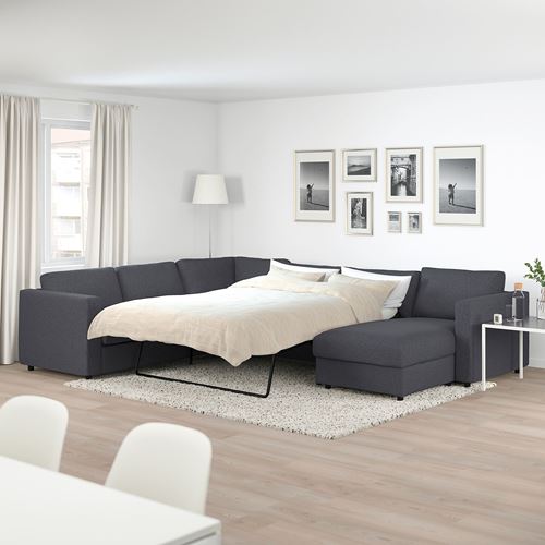 IKEA - VIMLE, 4-seat corner sofa bed and chaise longue, Gunnared medium grey