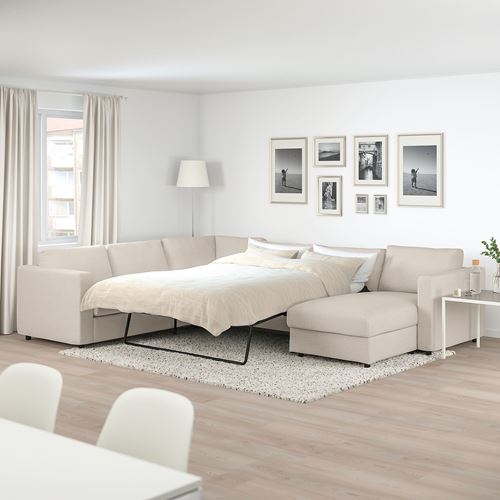 IKEA - VIMLE, 4-seat corner sofa bed and chaise longue, Gunnared beige