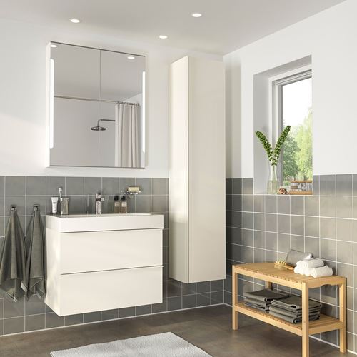IKEA - GODMORGON/BRAVIKEN, lavabo dolabı kombinasyonu, parlak cila beyaz, 80x49x68 cm