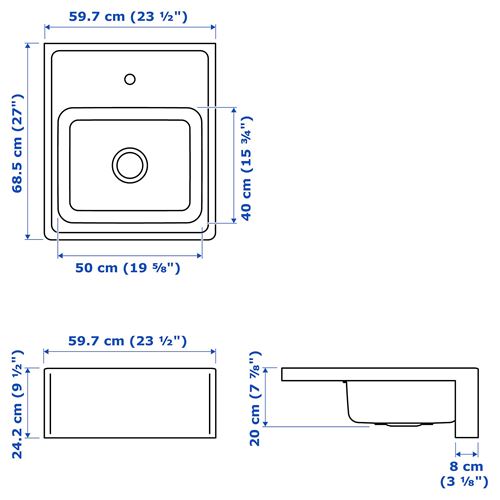 IKEA - BREDSJÖN/LILLVIKEN, tek gözlü eviye, paslanmaz çelik, 60x69 cm