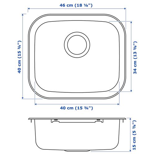 IKEA - FYNDIG/LILLVIKEN, single-bowl insert sink, stainless steel, 46x40 cm