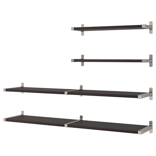 IKEA - BERGSHULT/GRANHULT, wall shelf combination, black-brown/nickel-plated, 160x30 cm