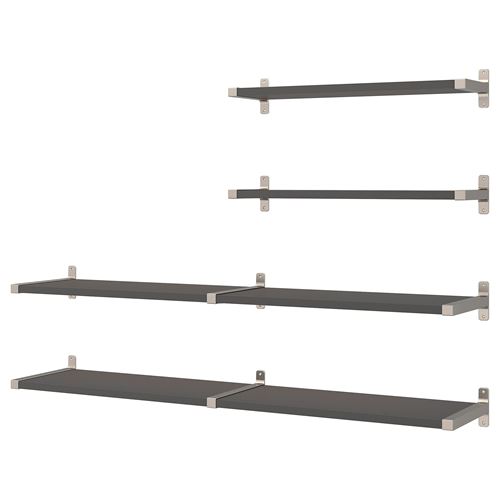 IKEA - BERGSHULT/GRANHULT, wall shelf combination, dark grey/nickel-plated, 160x30 cm