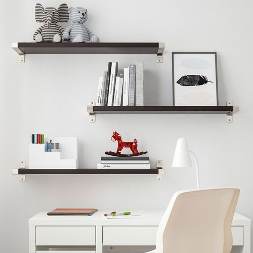 IKEA - BERGSHULT/GRANHULT, wall shelf combination, black-brown/nickel-plated, 80x20 cm