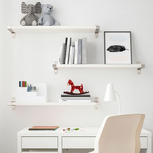 IKEA - BERGSHULT/GRANHULT, wall shelf combination, white/nickel-plated, 80x20 cm