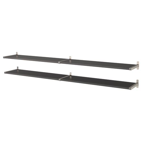 IKEA - BERGSHULT/GRANHULT, wall shelf combination, dark grey/nickel-plated, 240x30 cm