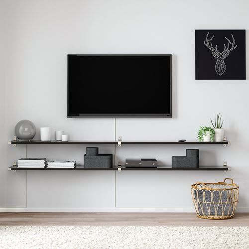 IKEA - BERGSHULT/GRANHULT, wall shelf combination, black-brown/nickel-plated, 240x30 cm