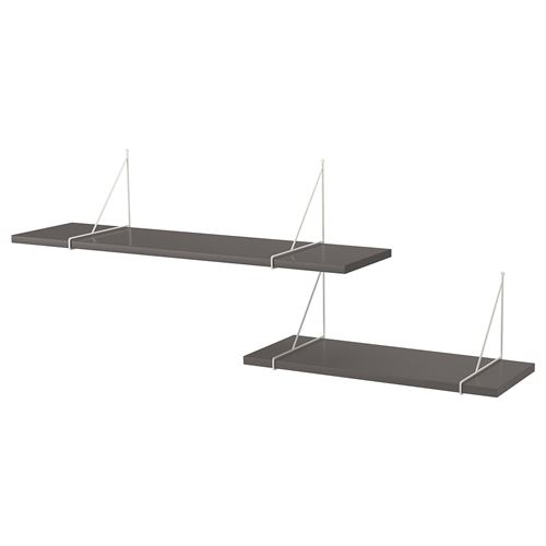 IKEA - BERGSHULT/PERSHULT, wall shelf combination, dark grey-white, 120x30 cm