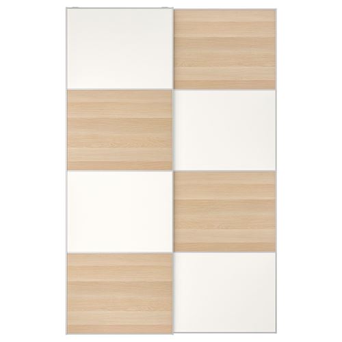 IKEA - MEHAMN, pair of sliding doors, white stained oak eff/clear glass, 150x236 cm