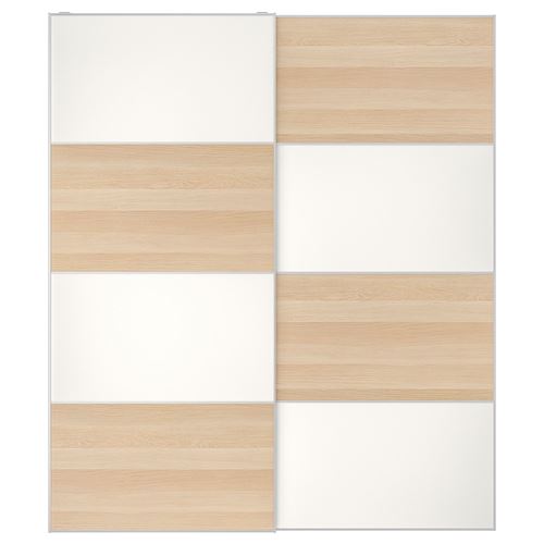 IKEA - MEHAMN, pair of sliding doors, white stained oak eff/clear glass, 200x236 cm