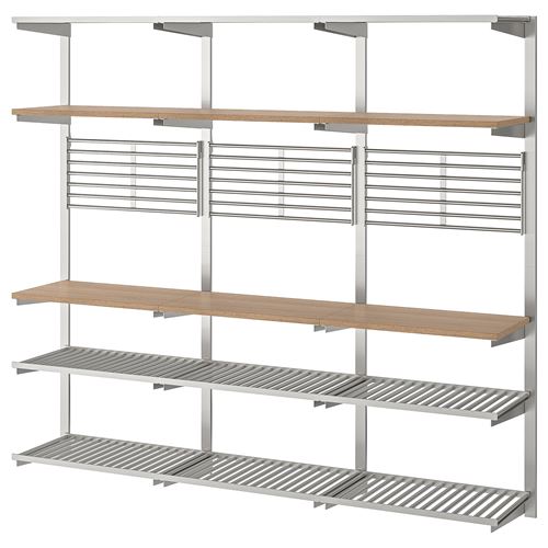 IKEA - KUNGSFORS, suspension rail with shelf/wall grid, stainless steel/ash