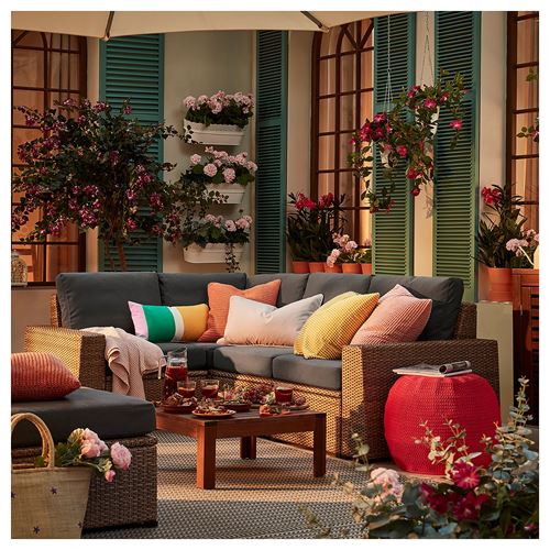 IKEA - SOLLERÖN, bahçe köşe kanepe seti, kahverengi