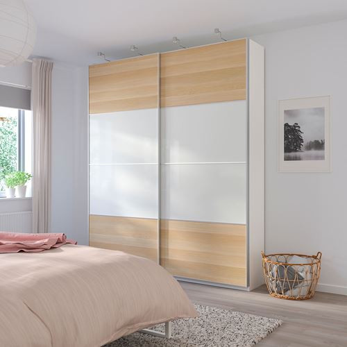 IKEA - MEHAMN, panels for sliding door frame, white stained oak effect/white, 100x236 cm