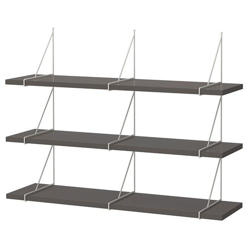 IKEA - BERGSHULT/PERSHULT, wall shelf combination, dark grey-white, 120x30 cm