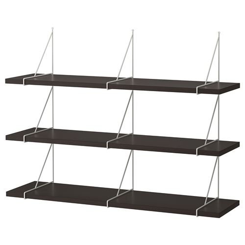 IKEA - BERGSHULT/PERSHULT, wall shelf combination, black-brown-white, 120x30 cm