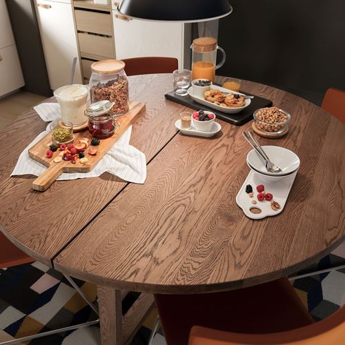 IKEA - MÖRBYLANGA, round dining table, oak veneer brown stained, seats 6