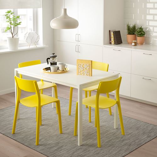 IKEA - MELLTORP/JANINGE, kitchen table set, white/yellow, 4 chairs