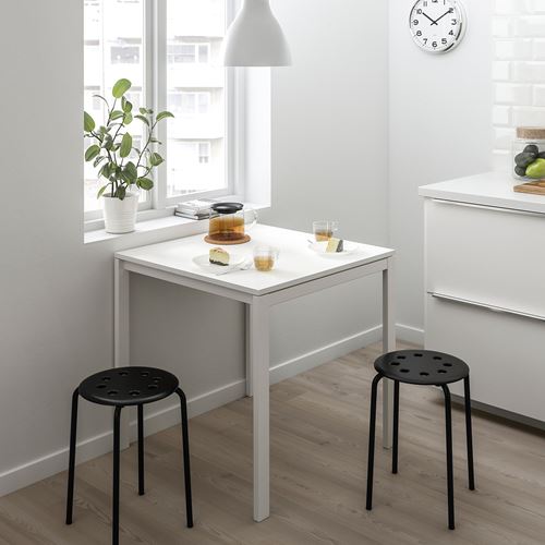 IKEA - MELLTORP/MARIUS, kitchen table set, white/black, 2 stools