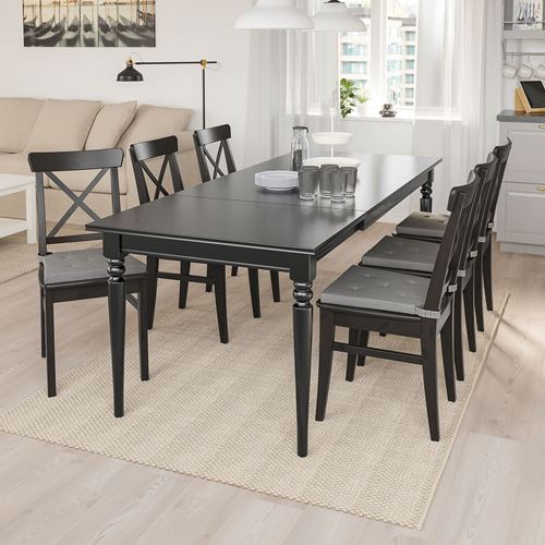 IKEA - INGATORP/INGOLF, yemek masası takımı, siyah, 6 sandalyeli