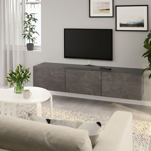 IKEA - BESTA, tv bench, black-brown/grey concrete effect, 180x42x38 cm