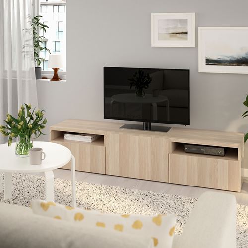 IKEA - BESTA, tv bench, white stained oak effect, 180x42x39 cm