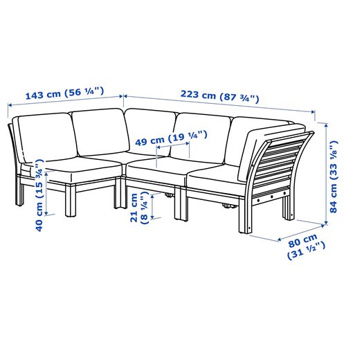 IKEA - APPLARÖ, garden corner sofa set, brown, 143/223x80 cm