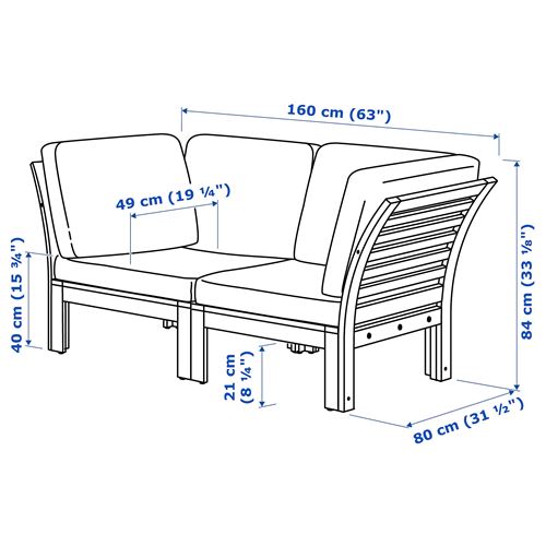 IKEA - APPLARÖ, 2'li bahçe kanepesi, kahverengi, 160x80 cm