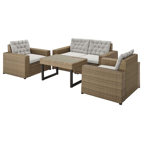 IKEA - SOLLERÖN, bahçe oturma grubu, kahverengi