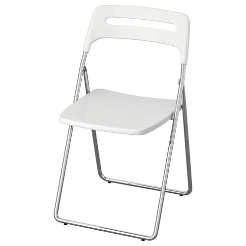 IKEA - NISSE, folding chair, high-gloss white/chrome-plated