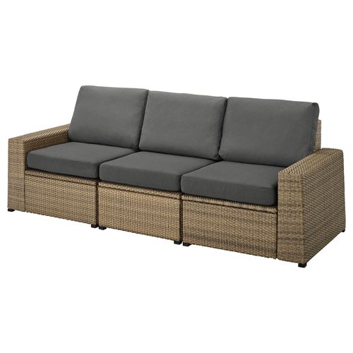 IKEA - SOLLERÖN, 3-seat garden sofa, brown, 223x82x88 cm