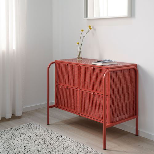 IKEA - NIKKEBY, 4 çekmeceli şifonyer, kırmızı, 84x70 cm