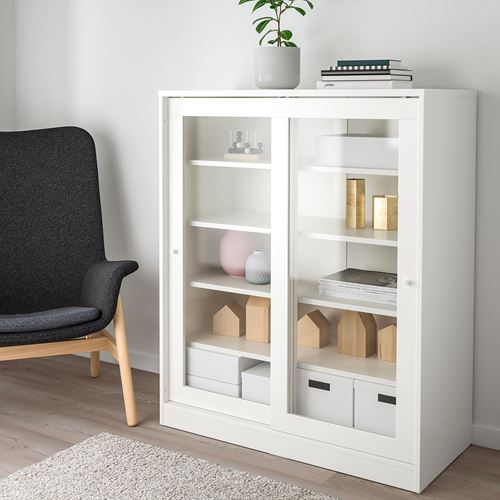 IKEA - SYVDE, sliding door-cabinet, white, 100x123 cm