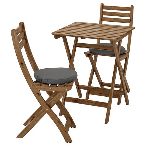 IKEA - ASKHOLMEN, foldable table and foldable chair set, light brown