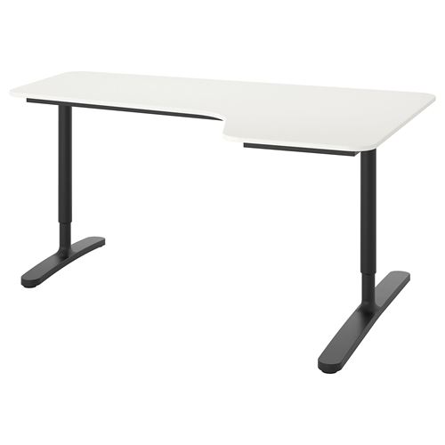 IKEA - BEKANT, corner desk right, white/black, 160x110 cm