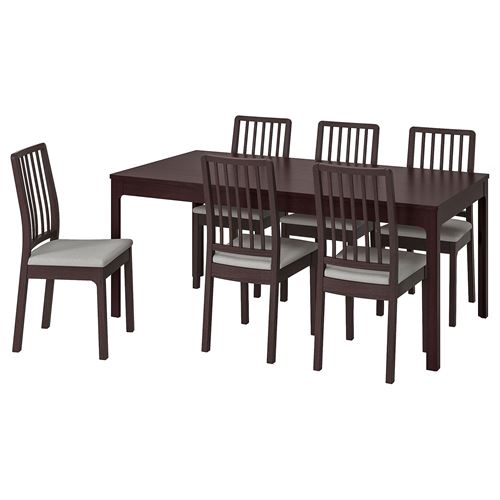 IKEA - EKEDALEN, dining set, dark brown/Orrsta light grey, 6 chairs