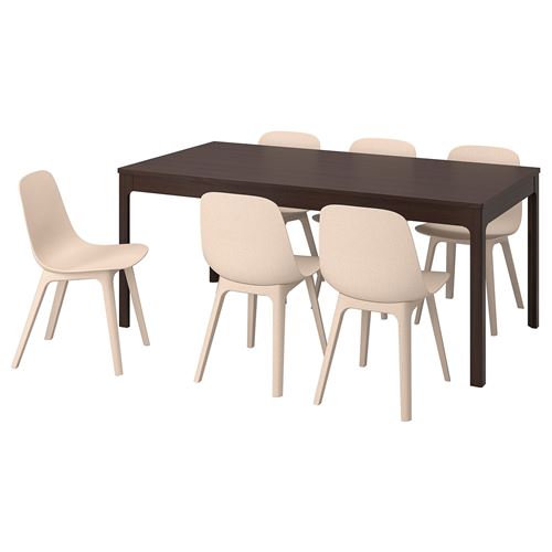 IKEA - EKEDALEN/ODGER, dining set, dark brown/white/beige, 6 chairs