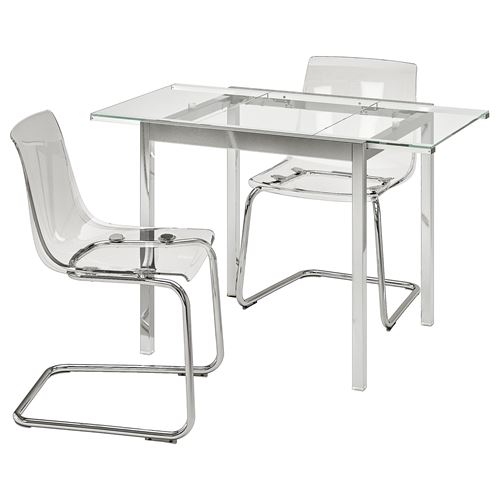 IKEA - GLIVARP/TOBIAS, mutfak masası takımı, şeffaf, 2 sandalyeli