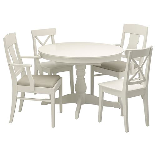 IKEA - INGATORP/INGOLF, yemek masası takımı, beyaz-nordvalla bej, 4 sandalyeli