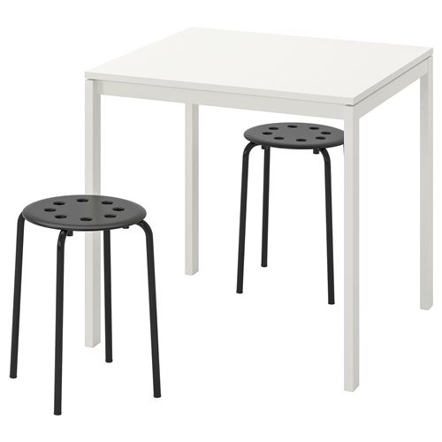 IKEA - MELLTORP/MARIUS, kitchen table set, white/black, 2 stools