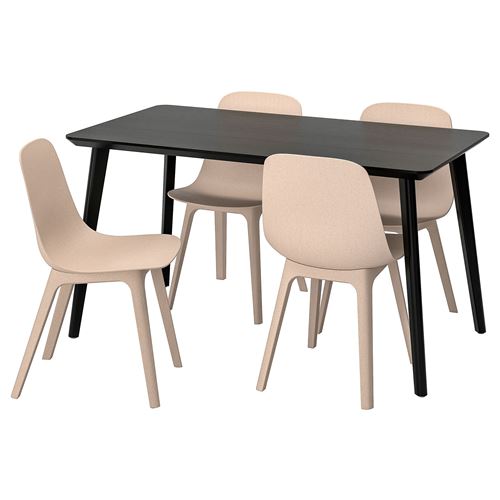 IKEA - LISABO/ODGER, kitchen table set, black/beige, 4 chairs