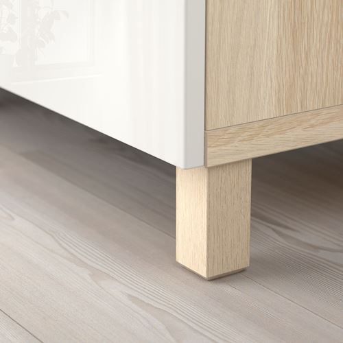 IKEA - BESTA, storage combination, white stained oak effect/high-gloss/white, 180x42x74 cm