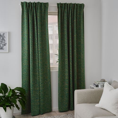 IKEA - BLABARSMOTT, blackout curtain, 1 pair, green, 145x300 cm