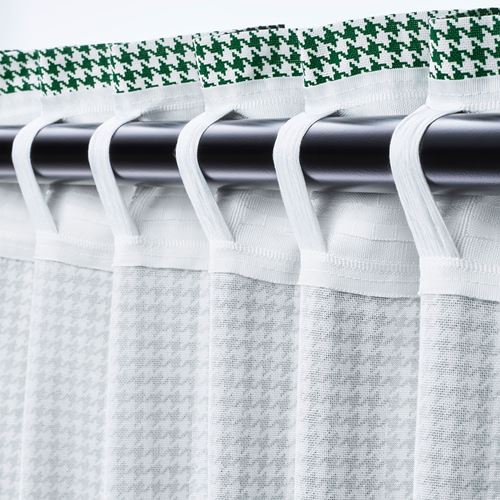 IKEA - ORDENSFLY, background curtain, 1 pair, white/green, 145x300 cm