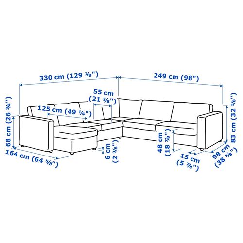 IKEA - VIMLE, 4-seat corner sofa and chaise longue, saxemara blue/black