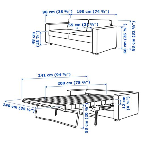 IKEA - VIMLE, 2'li yataklı kanepe, saxemara açık mavi