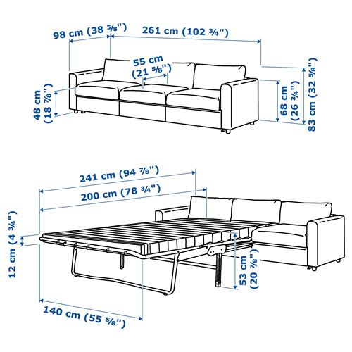 IKEA - VIMLE, 3'lü yataklı kanepe, saxemara açık mavi