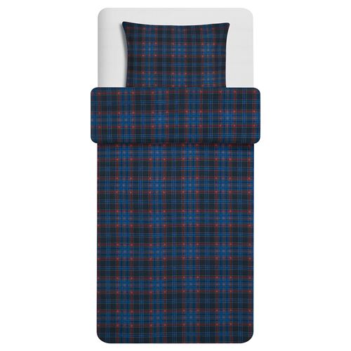 IKEA - MOSSRUTA, single duvet cover sets, dark blue-check, 150x200/50x60 cm